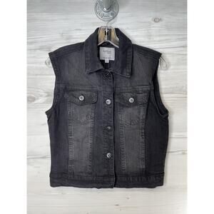 Kensie Jeans Vest Womens XS Black Denim Retro Luxe Stretch Sleeveless Jacket Top